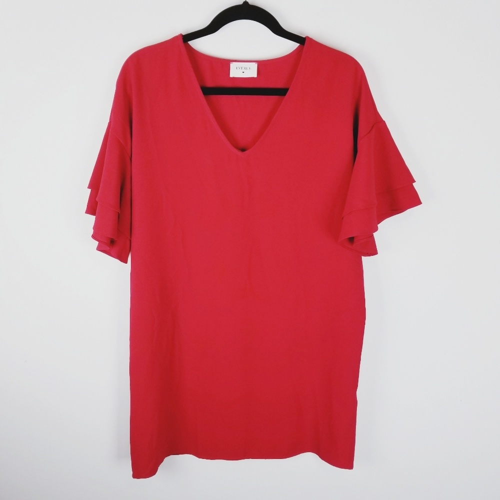 Nordstrom Everly red ruffle sleeve mini dress smal